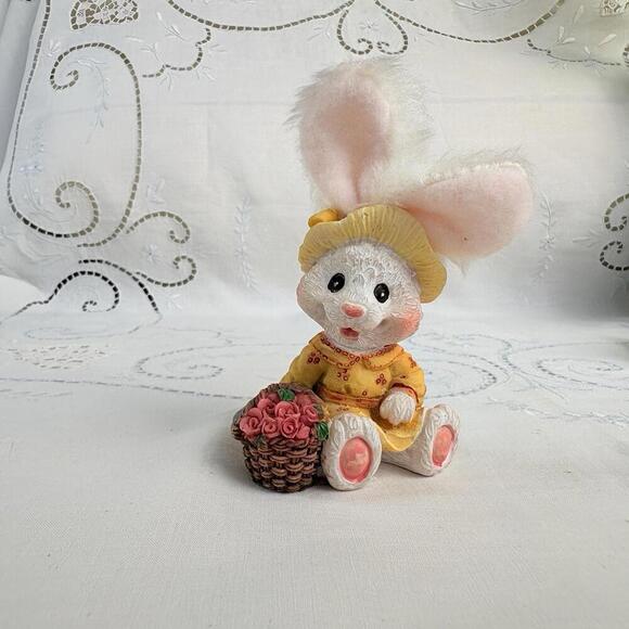 K's Collection Spring Bunny in Yellow Dress Vintage White Rabbit Soft Fur Ears - Picture 6 of 7